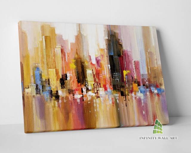Abstract City Skyline Canvas Art Print Wall Oil Painting Colourful Picture Framed Home Decor -D536 - image 1