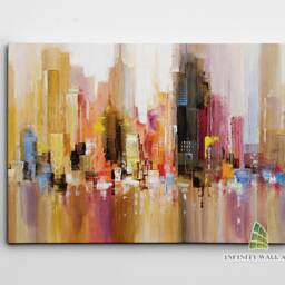 Abstract City Skyline Canvas Art Print Wall Oil Painting Colourful Picture Framed Home Decor -D536 - thumbnail 2