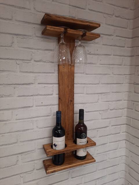 Rustic Wine & Glass Holder Made From Reclaimed Pallet Wood, Home, Bar, Mancave - image 1