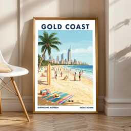Gold Coast Beach Art Print - Australia Poster Queensland Wall Retro Australian Travel Living Room Office Decor - thumbnail 1