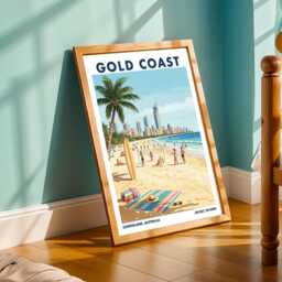 Gold Coast Beach Art Print - Australia Poster Queensland Wall Retro Australian Travel Living Room Office Decor - thumbnail 2