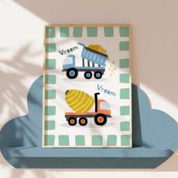 Trucks & Diggers, Set Of 3, Boys Nursery Prints, Construction Vehicle, Bedroom Building, Kids Playroom Decor, Children's Wall - thumbnail 2