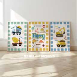 Trucks & Diggers, Set Of 3, Boys Nursery Prints, Construction Vehicle, Bedroom Building, Kids Playroom Decor, Children's Wall - thumbnail 1