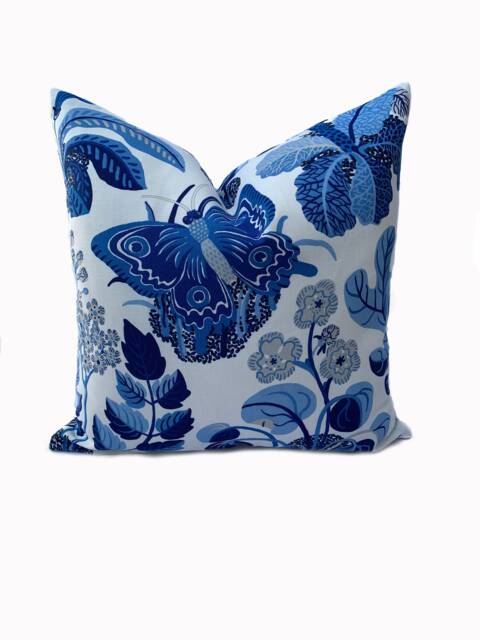 Schumacher Exotic Marine Blue Butterfly Indoor/Outdoor Cushion Cover Pillow Double Sided - image 1