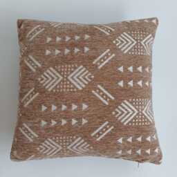 Moroccan Velvet Cushion Cover, Handmade Brocade Clay Brown Pillow Luxury Case, Decorative 16''x16''/40x40 cm - thumbnail 4
