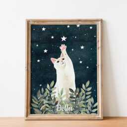 White Cat Poster, Custom Name, Celestial Wall Art, Pet Memorial Gift, Kitten Painting - thumbnail 2