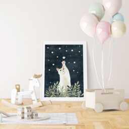White Cat Poster, Custom Name, Celestial Wall Art, Pet Memorial Gift, Kitten Painting - thumbnail 4