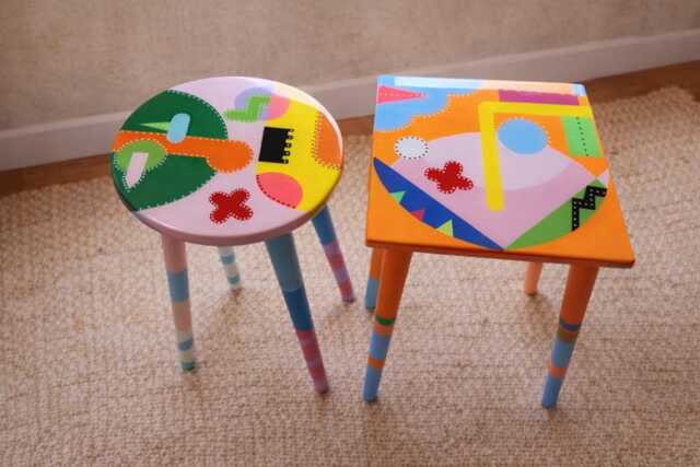 Colorful Abstract Resin Side Tables, Quirky Painted Nightstand, Set Of 2 - image 1