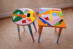Colorful Abstract Resin Side Tables, Quirky Painted Nightstand, Set Of 2 - thumbnail 1