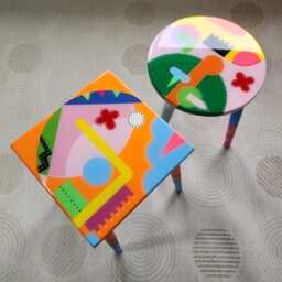 Colorful Abstract Resin Side Tables, Quirky Painted Nightstand, Set Of 2 - thumbnail 2