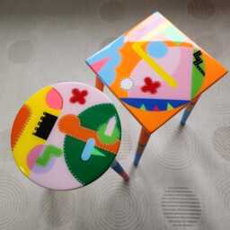 Colorful Abstract Resin Side Tables, Quirky Painted Nightstand, Set Of 2 - thumbnail 3