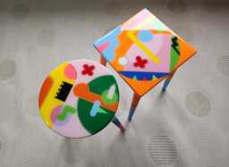 Colorful Abstract Resin Side Tables, Quirky Painted Nightstand, Set Of 2