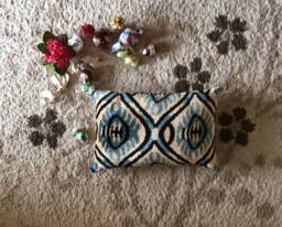 Blue Ikat Velvet Lumbar Pillow Cover Handwoven Ethnic Cushion
