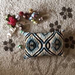 Blue Ikat Velvet Lumbar Pillow Cover Handwoven Ethnic Cushion - thumbnail 3