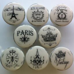 New Vintage Drawer Knobs Pulls Paris France Shabby Chic Cottage French Provincial White Refinished Dresser Chandelier Crown Eiffel Tower - thumbnail 2