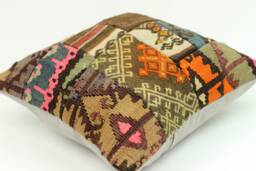 Vintage Turkish Kilim Pillow Cover 16In Patchwork Wool Cushion