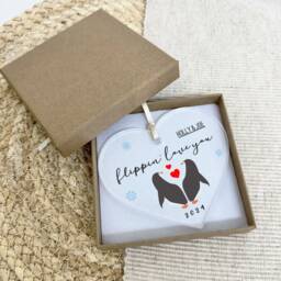 Personalized Penguin Couple Christmas Ornament Acrylic Bauble Gift - thumbnail 1