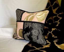 "Designers Guild Eliza Pillow Cover Pink, Black & White Cotton Duck - 20""x 20" - thumbnail 1