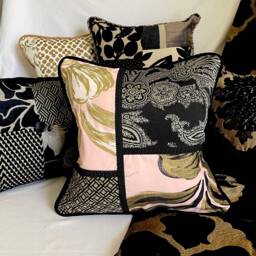 "Designers Guild Eliza Pillow Cover Pink, Black & White Cotton Duck - 20""x 20" - thumbnail 4