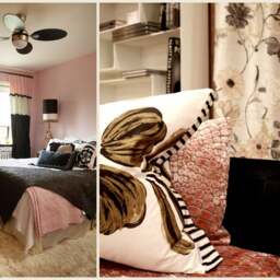 "Designers Guild Eliza Pillow Cover Pink, Black & White Cotton Duck - 20""x 20" - thumbnail 3