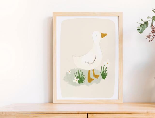 Puddle Duck Farm A4 A3 - Kid's Interior Print Girl's Room Print, Goose - image 1