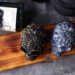 Black Gold Grey Skull Candle /Home Decor/Halloween Monochrome Gothic Witchy - thumbnail 2