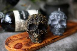 Black Gold Grey Skull Candle /Home Decor/Halloween Monochrome Gothic Witchy