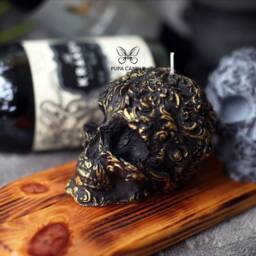 Black Gold Grey Skull Candle /Home Decor/Halloween Monochrome Gothic Witchy - thumbnail 4