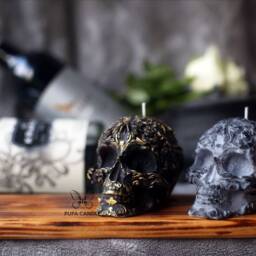Black Gold Grey Skull Candle /Home Decor/Halloween Monochrome Gothic Witchy - thumbnail 3