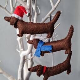 Brown Dachshund, Sausage Dog Decoration. Hanging Wool Felt Decoration For Christmas Tree. Handmade Decoration, Xmas Tree Ornament - thumbnail 4