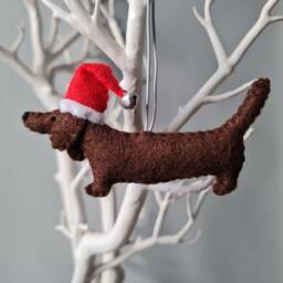 Brown Dachshund, Sausage Dog Decoration. Hanging Wool Felt Decoration For Christmas Tree. Handmade Decoration, Xmas Tree Ornament - thumbnail 3