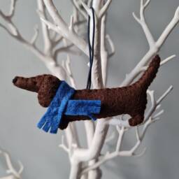 Brown Dachshund, Sausage Dog Decoration. Hanging Wool Felt Decoration For Christmas Tree. Handmade Decoration, Xmas Tree Ornament - thumbnail 2