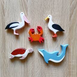 Wooden Sea Animal Toy Set - 10Pcs Handmade Beechwood Waldorf Toys - thumbnail 2