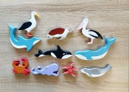 Wooden Sea Animal Toy Set - 10Pcs Handmade Beechwood Waldorf Toys - thumbnail 1