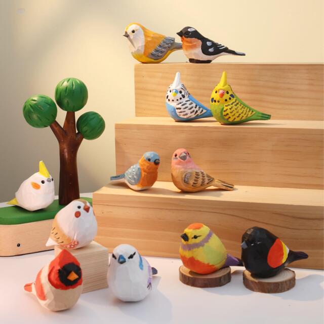 Hand-Carved Wooden Bird Sculpture - Valentine's Gift, Gift For Lovers, Desk Decor, Wood Ornament, Figurine - image 1