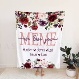 Christmas Blanket, Gift, Burgundy Floral Style Personalized Mom Gift For Grandparent, Birthday Mom - thumbnail 2