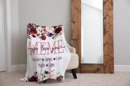 Christmas Blanket, Gift, Burgundy Floral Style Personalized Mom Gift For Grandparent, Birthday Mom