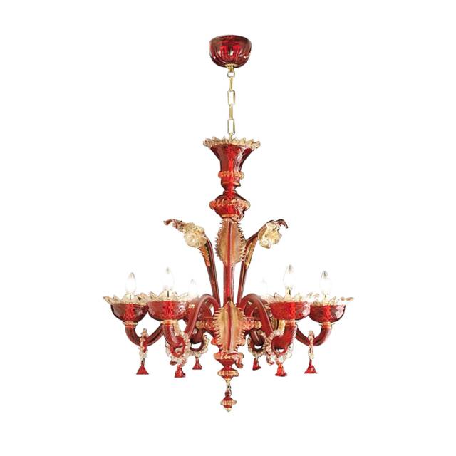 Imperiale Classic Murano Crystal Chandelier 6 Lights Red & Gold Luxurious Elegant - image 1