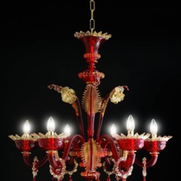 Imperiale Classic Murano Crystal Chandelier 6 Lights Red & Gold Luxurious Elegant - thumbnail 2