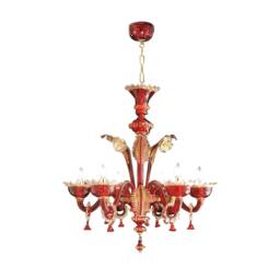 Imperiale Classic Murano Crystal Chandelier 6 Lights Red & Gold Luxurious Elegant - thumbnail 1