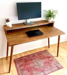 Bespoke Handmade Wooden Table/Desk. 120 X 60cm Industrial, Tapered Legs. Dark, Two Tire, Shelf, Monitors Stand, Computer Desk, Solid Wood - thumbnail 1