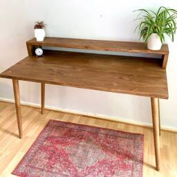 Bespoke Handmade Wooden Table/Desk. 120 X 60cm Industrial, Tapered Legs. Dark, Two Tire, Shelf, Monitors Stand, Computer Desk, Solid Wood - thumbnail 3