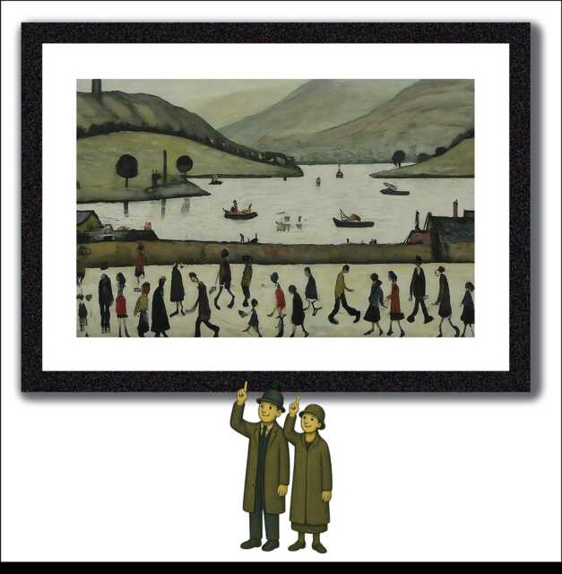 Lake Windermere Art - A3 Size Gicl??e Lowry Style Print. 47 X 35cm. Black Ash Frame - image 1