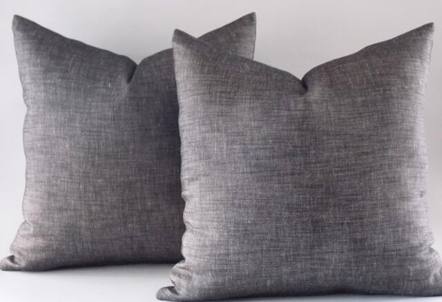 Two Black Linen Pillow Covers 18 Inch Decorative Cushions - image 1