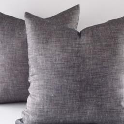 Two Black Linen Pillow Covers 18 Inch Decorative Cushions - thumbnail 2