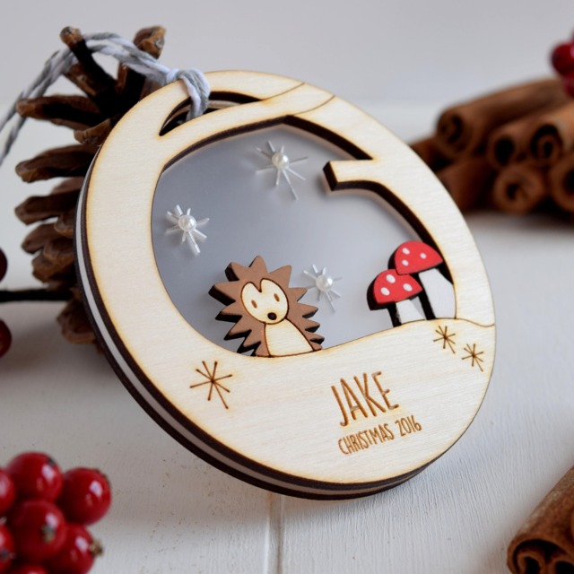 Personalised Christmas Woodland Bauble - Decoration Tree Cute Hedgehog - image 1