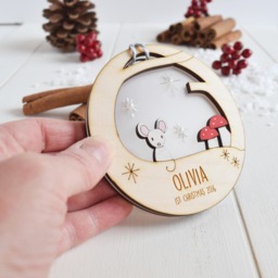 Personalised Christmas Woodland Bauble - Decoration Tree Cute Hedgehog - thumbnail 2