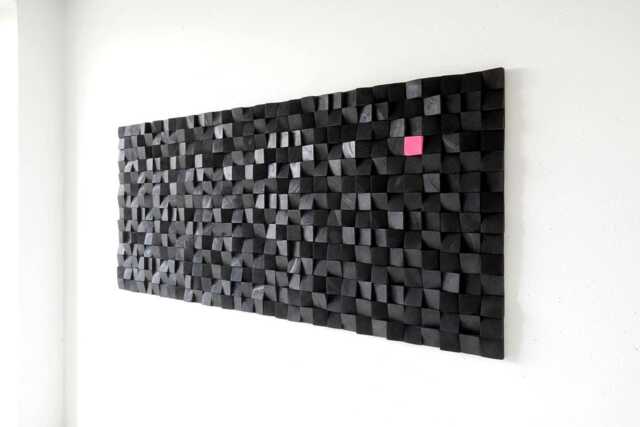 Black Large Wood Wall Art Modern 3D Wooden Mosaic Sculpture Panel - image 1