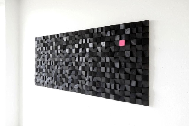Black Large Wood Wall Art Modern 3D Wooden Mosaic Sculpture Panel - image 1