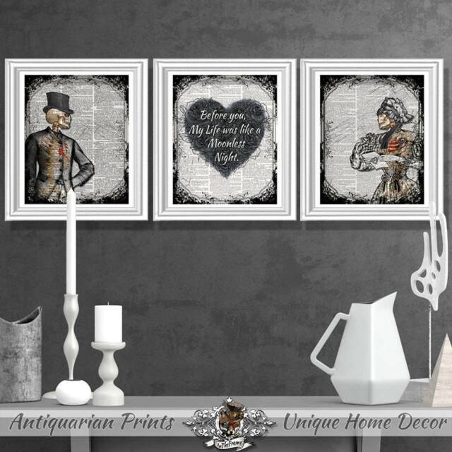 Wedding Gift Art Prints, Bridesmaid Wall Decor, Valentine's Gift, On Antique Dictionary Book Pages, Anatomical Skeletons, Love - image 1